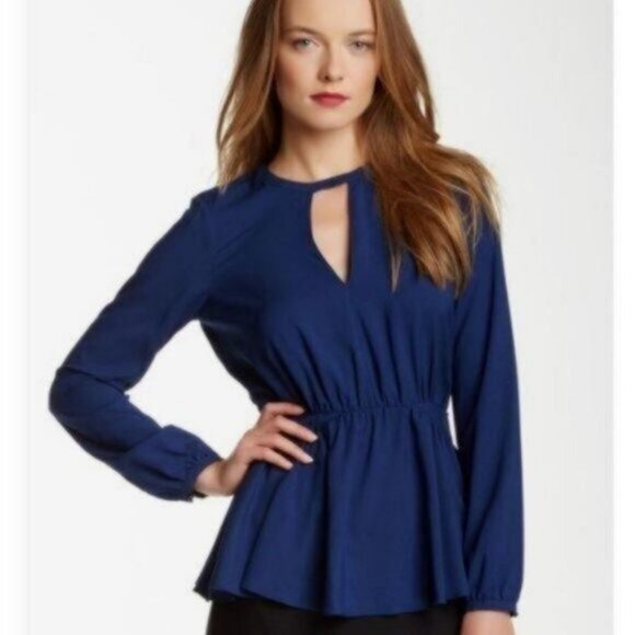 Rachel Zoe | Brooke KeyHole Ruffle Blouse Navy Blue - Picture 1 of 7
